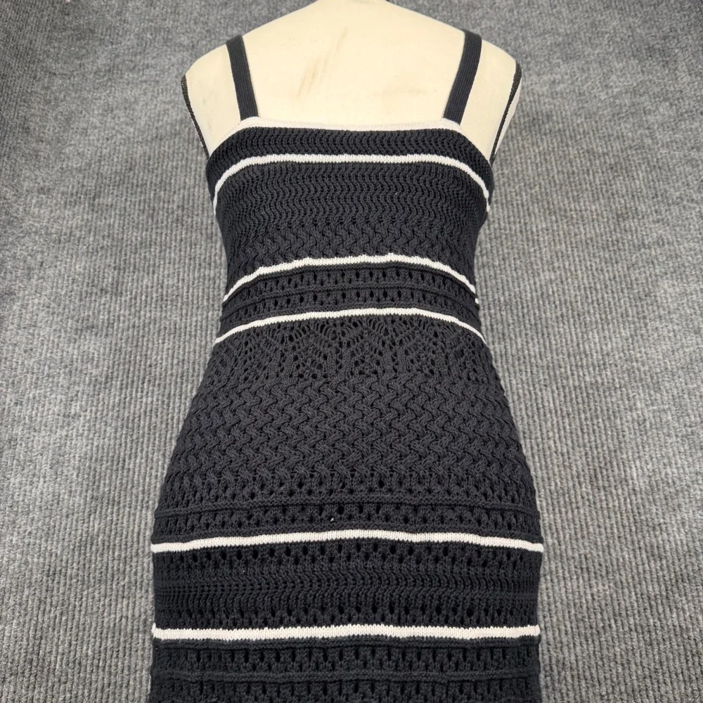 Abercrombie & Fitch Crochet Maxi Dress Womens M Black White Stripe Beach Resort